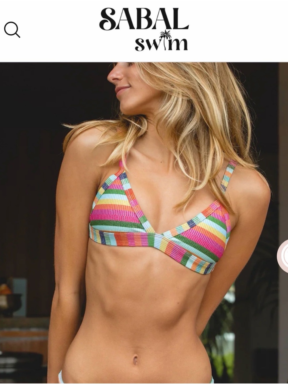 Multicolor Ribbed Triangle Bikini Top & Matching bottom - Pink & Green Stripe